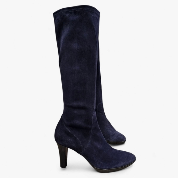 AQUATALIA Navy Blue Stretch Suede Tall Heeled Boots 10.5M - Picture 3 of 13
